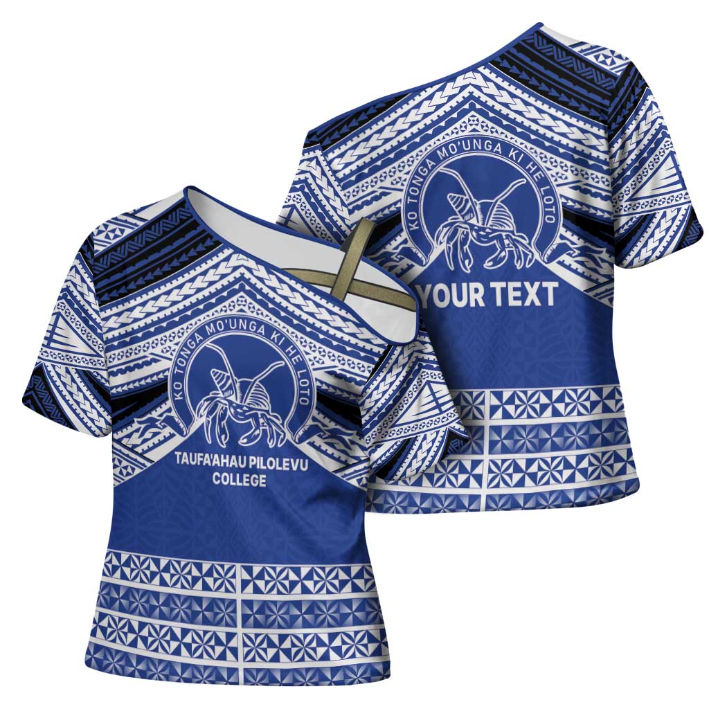 Personalised Tonga Taufa'ahau Pilolevu College Cross Shoulder Shirt Polynesian Ngatu Tribal LT9 - Polynesian Pride
