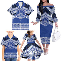 Personalised Tonga Taufa'ahau Pilolevu College Family Matching Off The Shoulder Long Sleeve Dress and Hawaiian Shirt Polynesian Ngatu Tribal