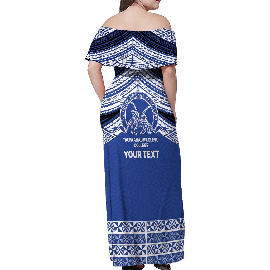 Personalised Tonga Taufa'ahau Pilolevu College Family Matching Off Shoulder Maxi Dress and Hawaiian Shirt Polynesian Ngatu Tribal