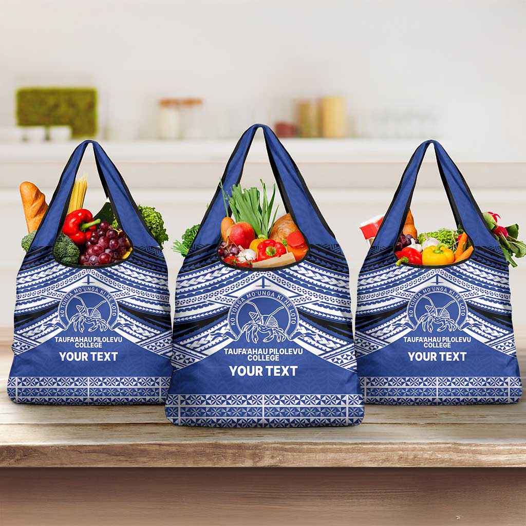Personalised Tonga Taufa'ahau Pilolevu College Grocery Bag Polynesian Ngatu Tribal LT9 3-pack One Size Blue - Polynesian Pride