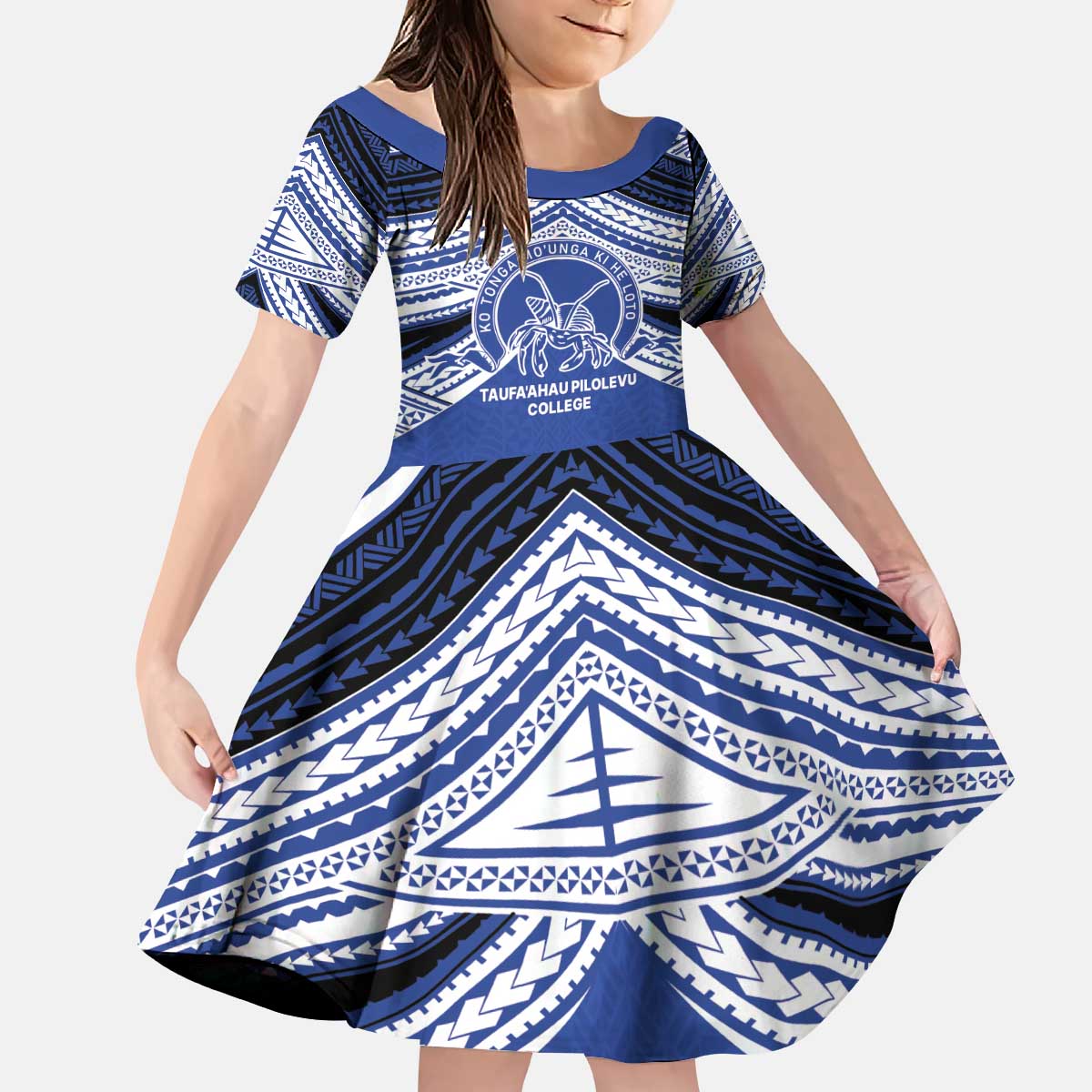 Personalised Tonga Taufa'ahau Pilolevu College Kid Short Sleeve Dress Polynesian Ngatu Tribal LT9 KID Blue - Polynesian Pride