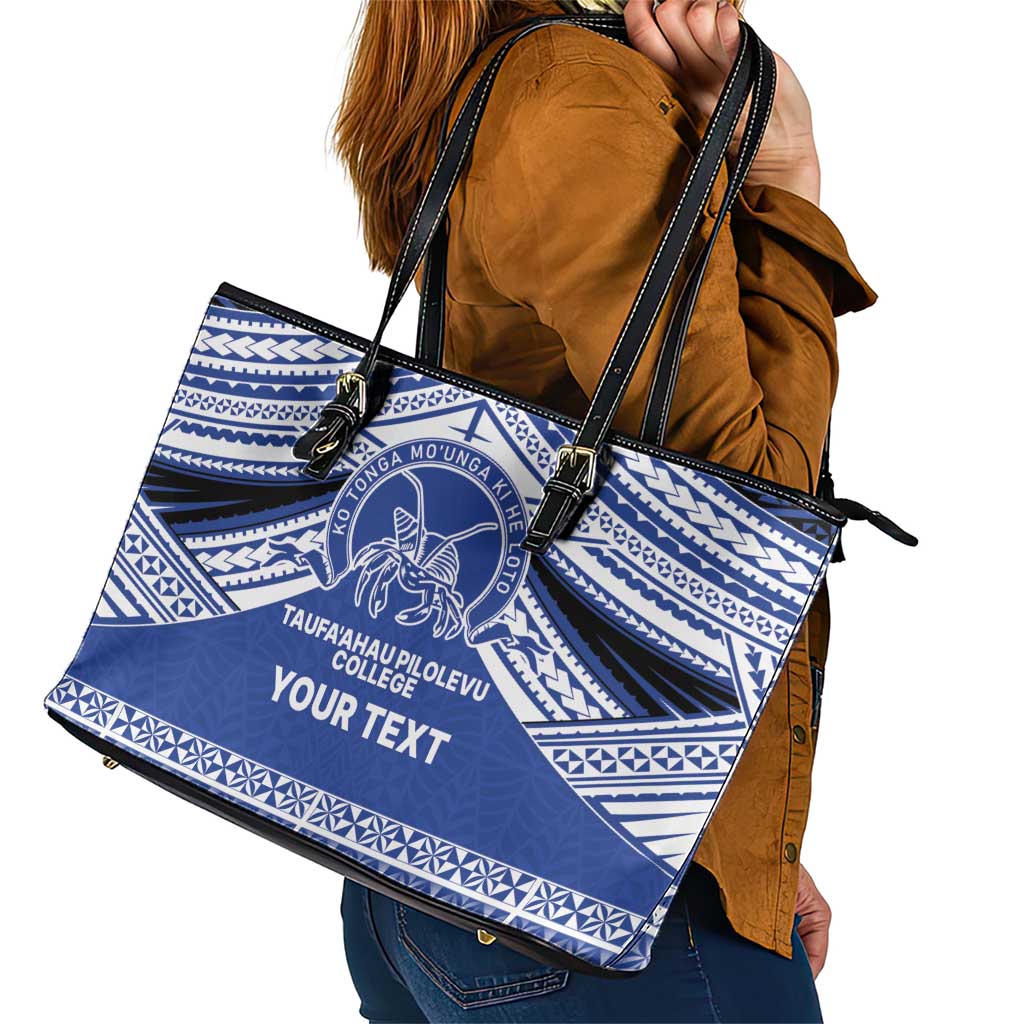 Personalised Tonga Taufa'ahau Pilolevu College Leather Tote Bag Polynesian Ngatu Tribal