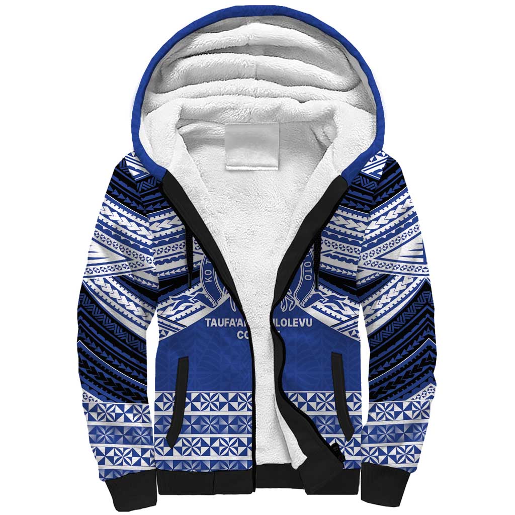 Personalised Tonga Taufa'ahau Pilolevu College Sherpa Hoodie Polynesian Ngatu Tribal LT9 Unisex Blue - Polynesian Pride