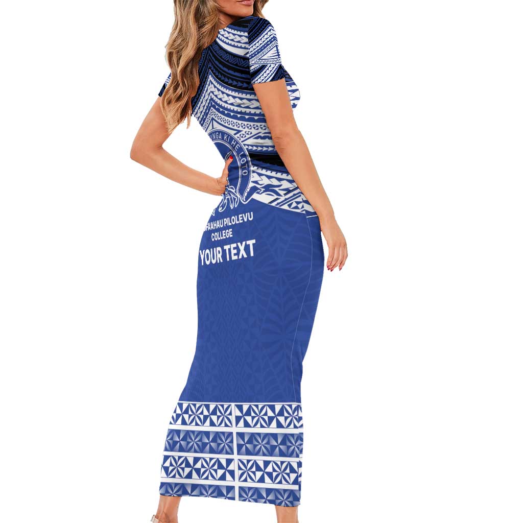 Personalised Tonga Taufa'ahau Pilolevu College Short Sleeve Bodycon Dress Polynesian Ngatu Tribal