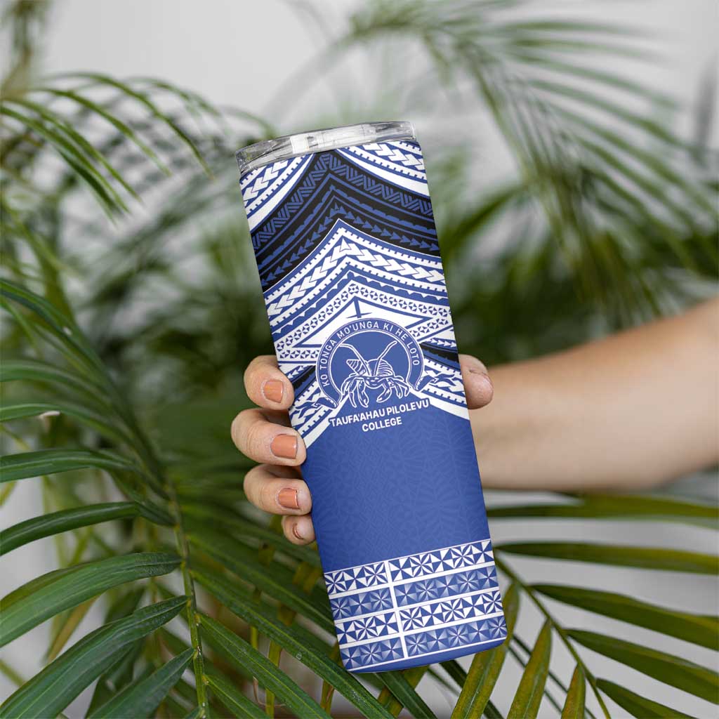 Personalised Tonga Taufa'ahau Pilolevu College Skinny Tumbler Polynesian Ngatu Tribal