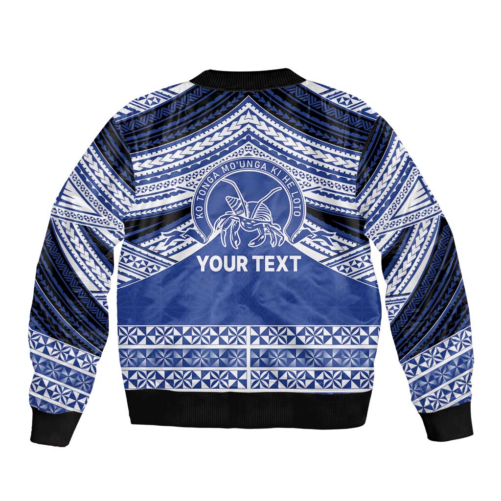 Personalised Tonga Taufa'ahau Pilolevu College Sleeve Zip Bomber Jacket Polynesian Ngatu Tribal