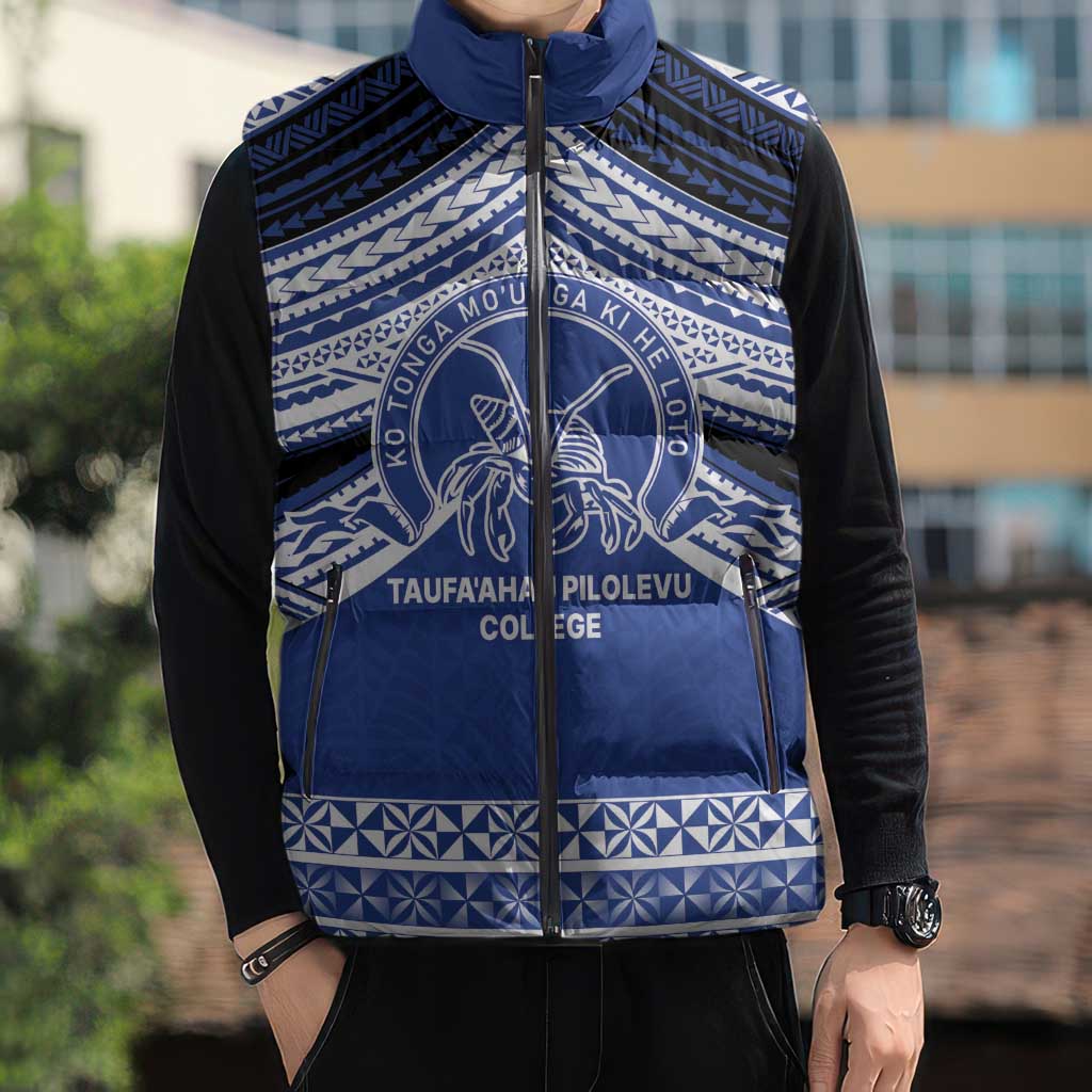 Personalised Tonga Taufa'ahau Pilolevu College Sleeveless Puffer Jacket Polynesian Ngatu Tribal LT9 - Polynesian Pride