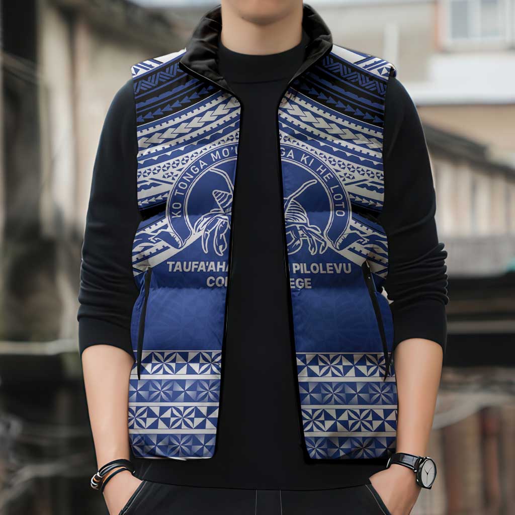 Personalised Tonga Taufa'ahau Pilolevu College Sleeveless Puffer Jacket Polynesian Ngatu Tribal LT9 - Polynesian Pride