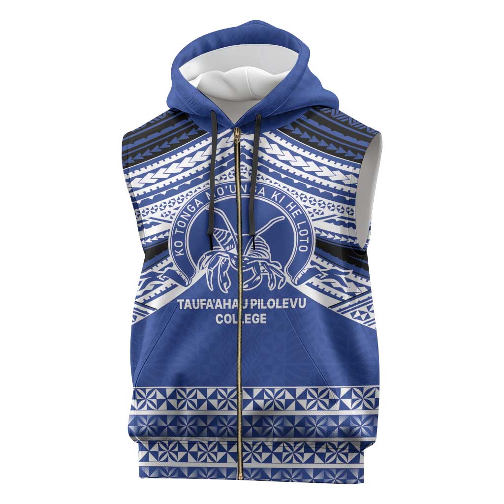 Personalised Tonga Taufa'ahau Pilolevu College Sleeveless Zip Hoodie Polynesian Ngatu Tribal - Polynesian Pride