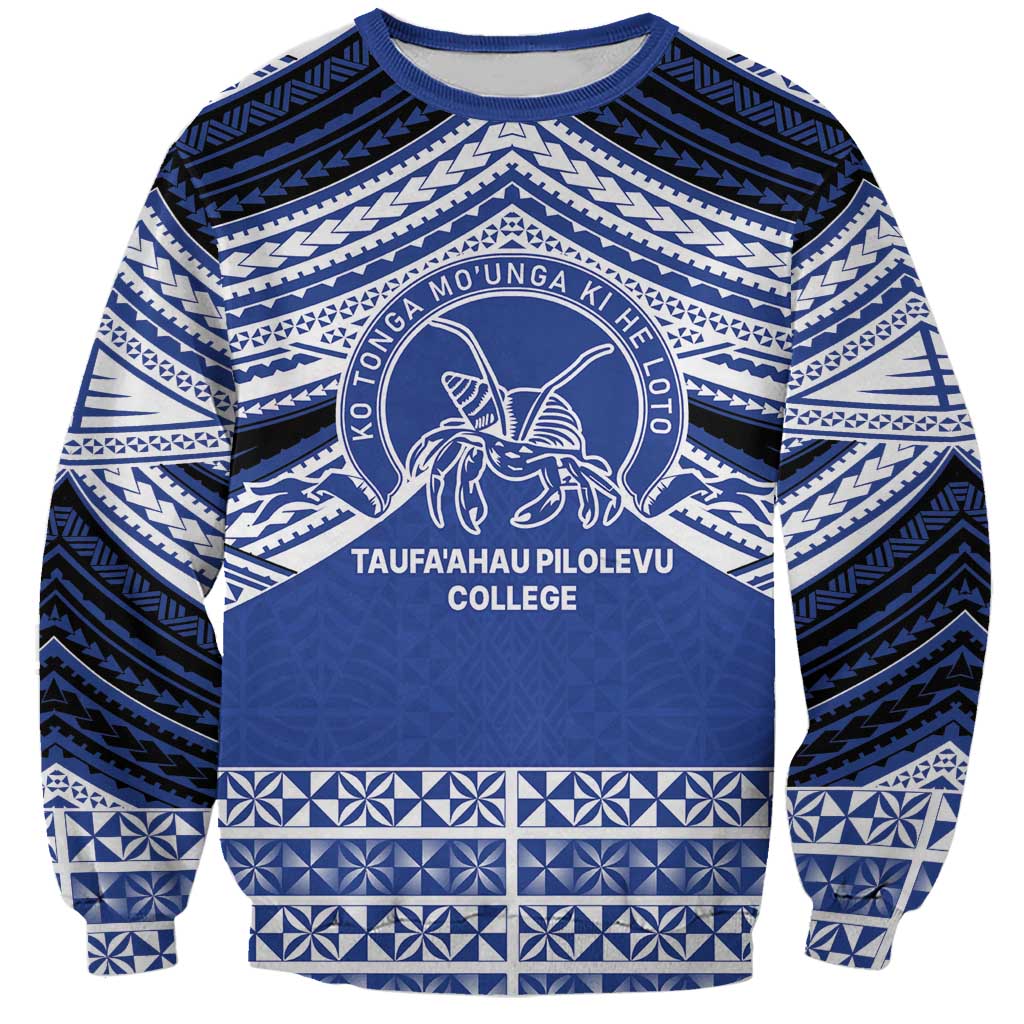 Personalised Tonga Taufa'ahau Pilolevu College Sweatshirt Polynesian Ngatu Tribal LT9 Unisex Blue - Polynesian Pride