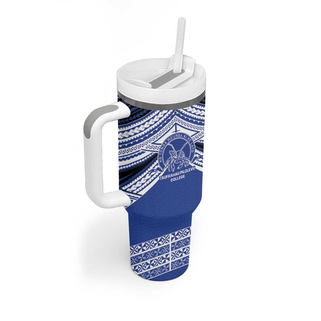 Personalised Tonga Taufa'ahau Pilolevu College Tumbler With Handle Polynesian Ngatu Tribal