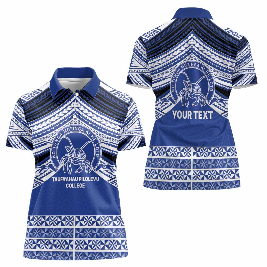 Personalised Tonga Taufa'ahau Pilolevu College Women Polo Shirt Polynesian Ngatu Tribal