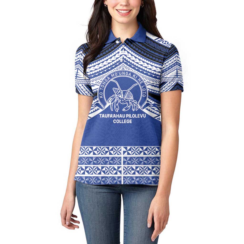 Personalised Tonga Taufa'ahau Pilolevu College Women Polo Shirt Polynesian Ngatu Tribal