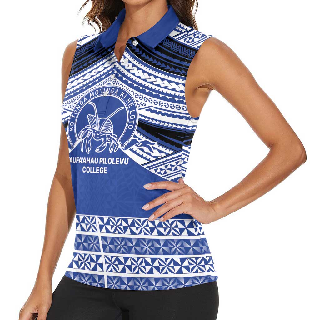 Personalised Tonga Taufa'ahau Pilolevu College Women Sleeveless Polo Shirt Polynesian Ngatu Tribal