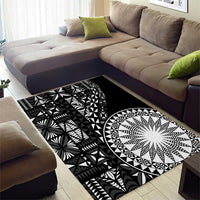 Black Tongan Ngatu Fonulei Pattern Area Rug