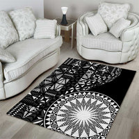 Black Tongan Ngatu Fonulei Pattern Area Rug