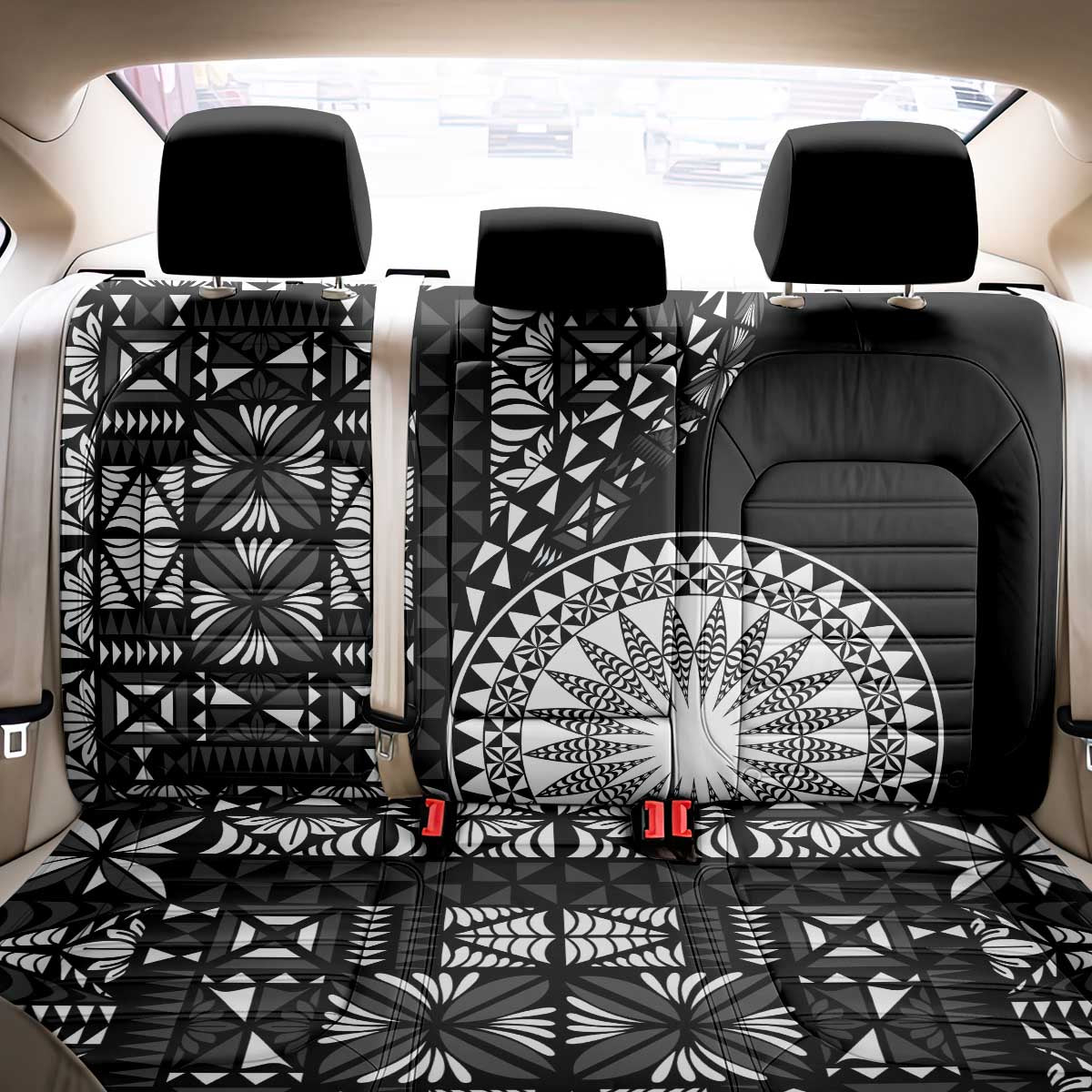 Black Tongan Ngatu Fonulei Pattern Back Car Seat Cover