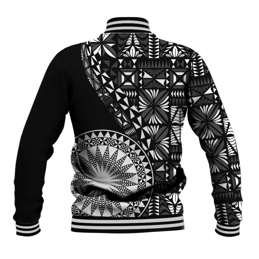 Black Tongan Ngatu Fonulei Pattern Baseball Jacket LT9 - Polynesian Pride