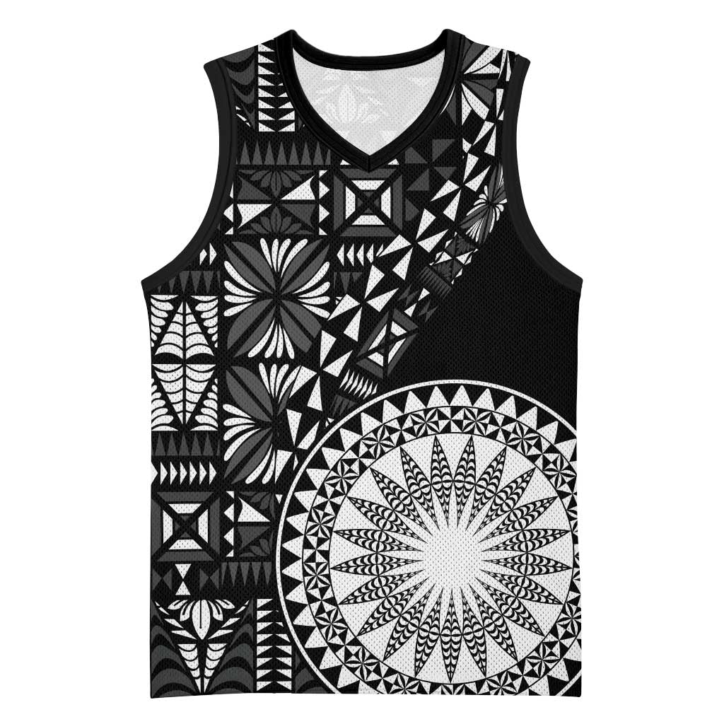 Black Tongan Ngatu Fonulei Pattern Basketball Jersey LT9 Unisex Black - Polynesian Pride