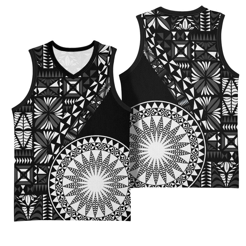 Black Tongan Ngatu Fonulei Pattern Basketball Jersey LT9 - Polynesian Pride