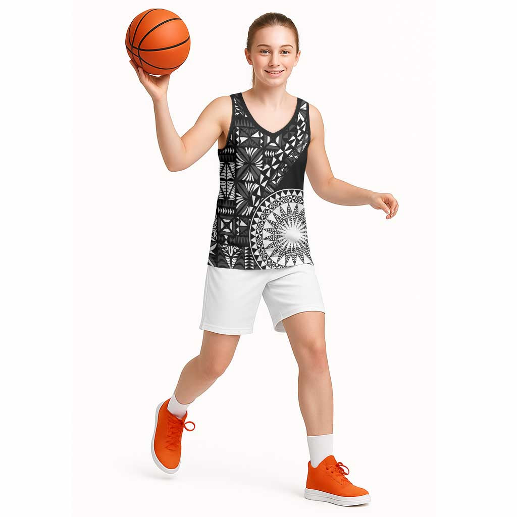 Black Tongan Ngatu Fonulei Pattern Basketball Jersey LT9 - Polynesian Pride