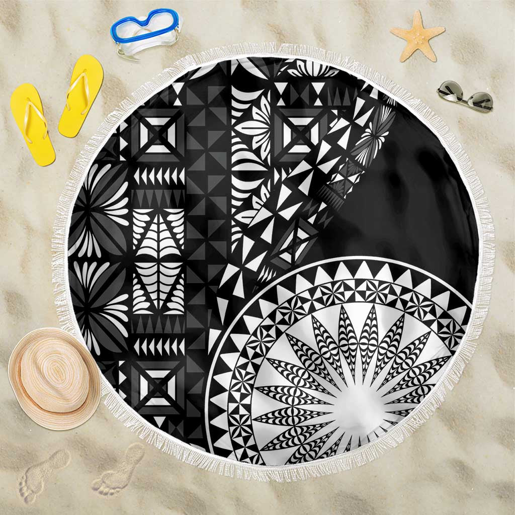 Black Tongan Ngatu Fonulei Pattern Beach Blanket LT9 One Size 150cm Black - Polynesian Pride