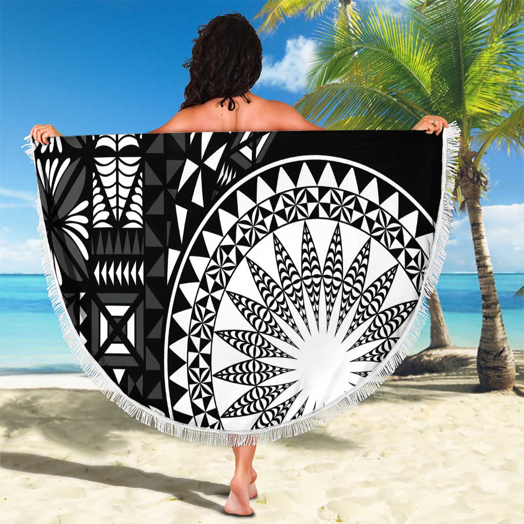Black Tongan Ngatu Fonulei Pattern Beach Blanket LT9 - Polynesian Pride