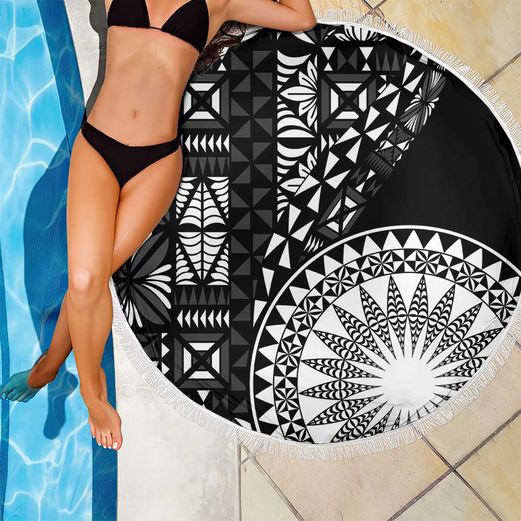 Black Tongan Ngatu Fonulei Pattern Beach Blanket LT9 - Polynesian Pride