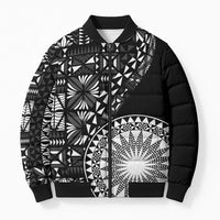 Black Tongan Ngatu Fonulei Pattern Bomber Puffer Jacket LT9 Unisex Black - Polynesian Pride