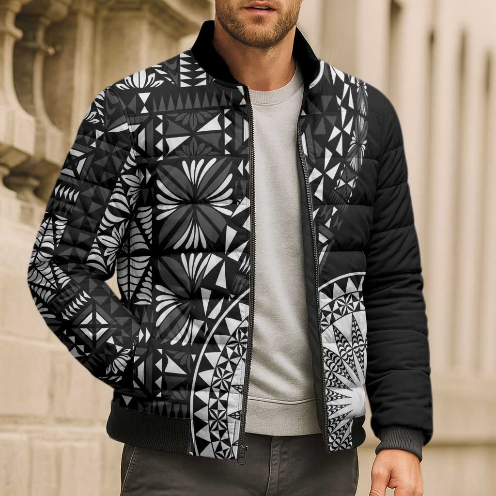 Black Tongan Ngatu Fonulei Pattern Bomber Puffer Jacket LT9 - Polynesian Pride