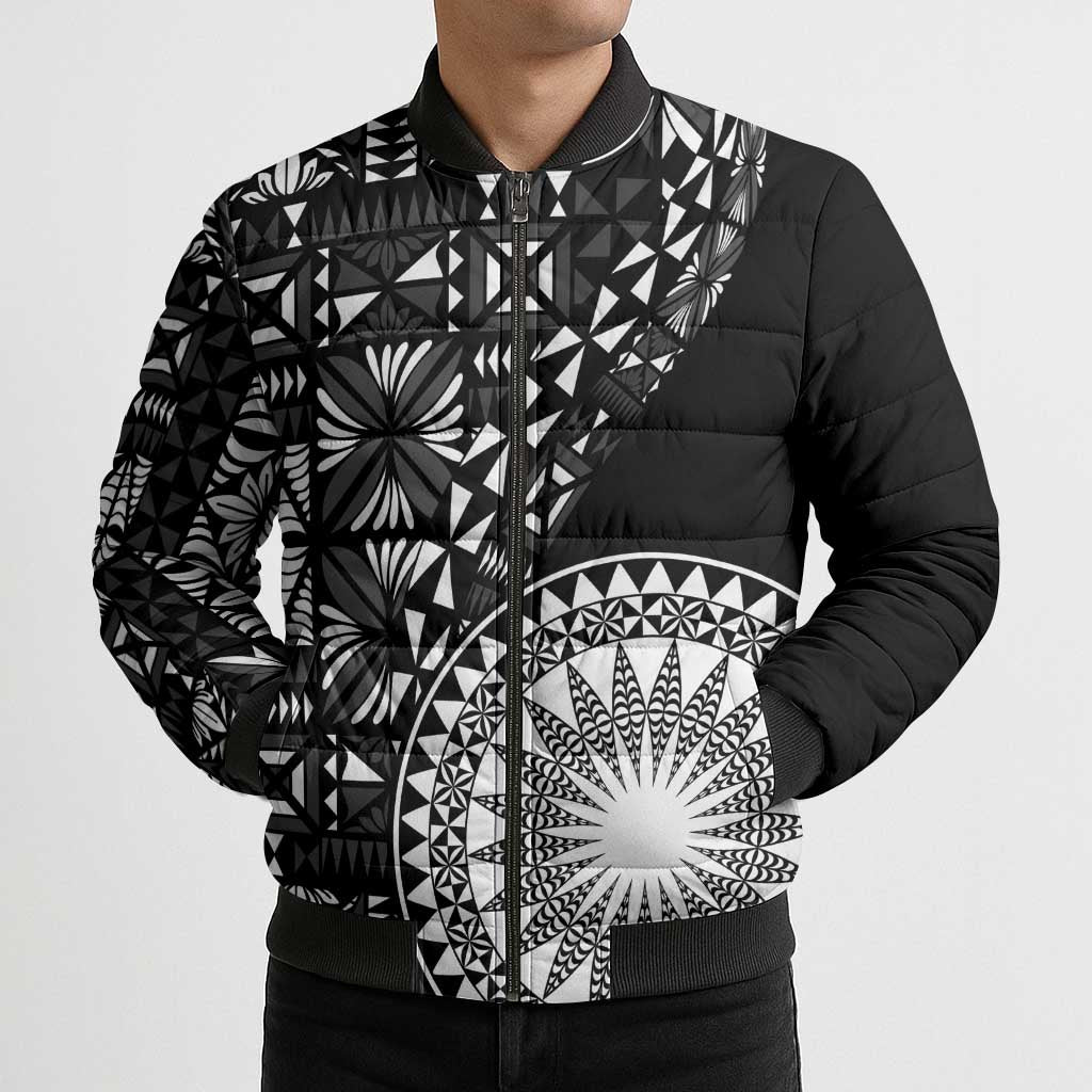 Black Tongan Ngatu Fonulei Pattern Bomber Puffer Jacket LT9 - Polynesian Pride