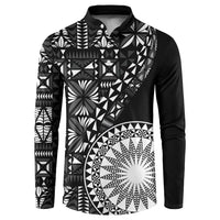 Black Tongan Ngatu Fonulei Pattern Button Sweatshirt LT9 Black - Polynesian Pride