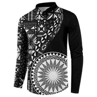 Black Tongan Ngatu Fonulei Pattern Button Sweatshirt LT9 - Polynesian Pride