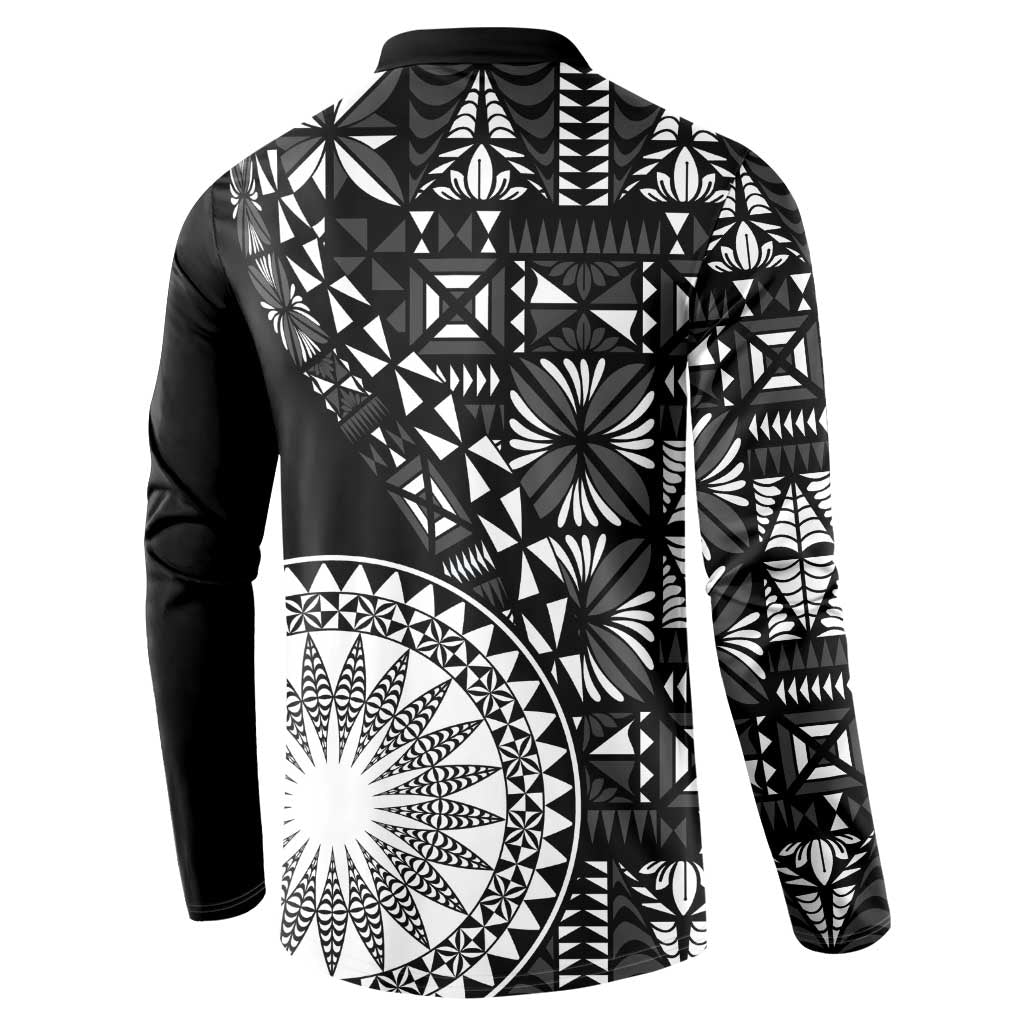Black Tongan Ngatu Fonulei Pattern Button Sweatshirt LT9 - Polynesian Pride