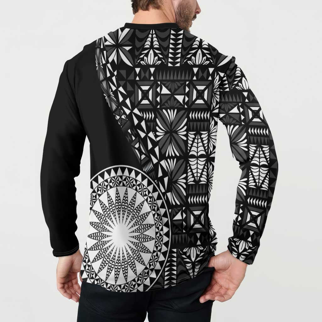 Black Tongan Ngatu Fonulei Pattern Button Sweatshirt LT9 - Polynesian Pride