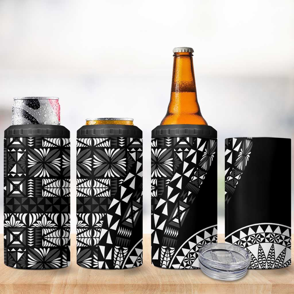 Black Tongan Ngatu Fonulei Pattern 4 in 1 Can Cooler Tumbler LT9 - Polynesian Pride