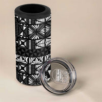Black Tongan Ngatu Fonulei Pattern 4 in 1 Can Cooler Tumbler LT9 - Polynesian Pride