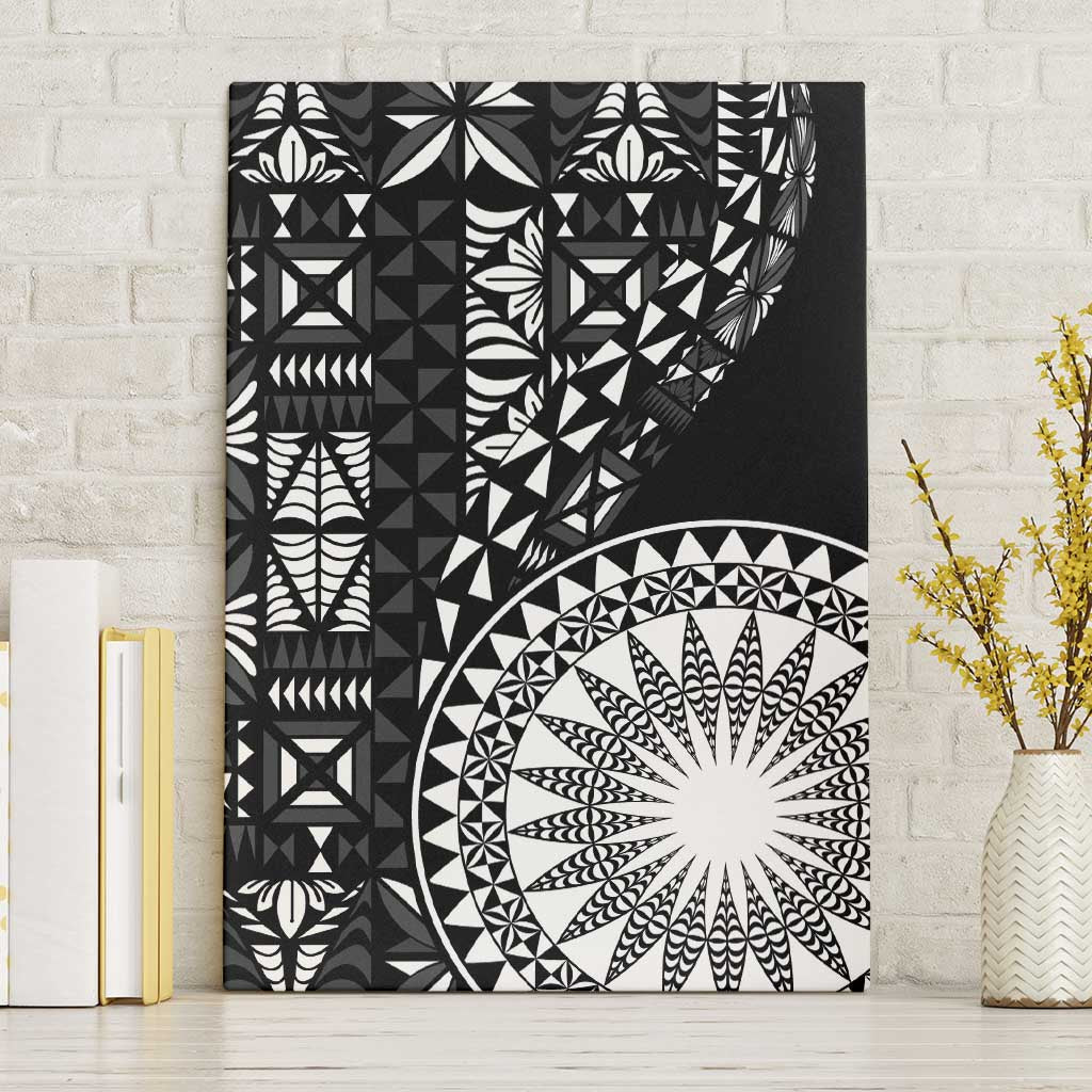 Black Tongan Ngatu Fonulei Pattern Canvas Wall Art LT9 Without Frame Black - Polynesian Pride