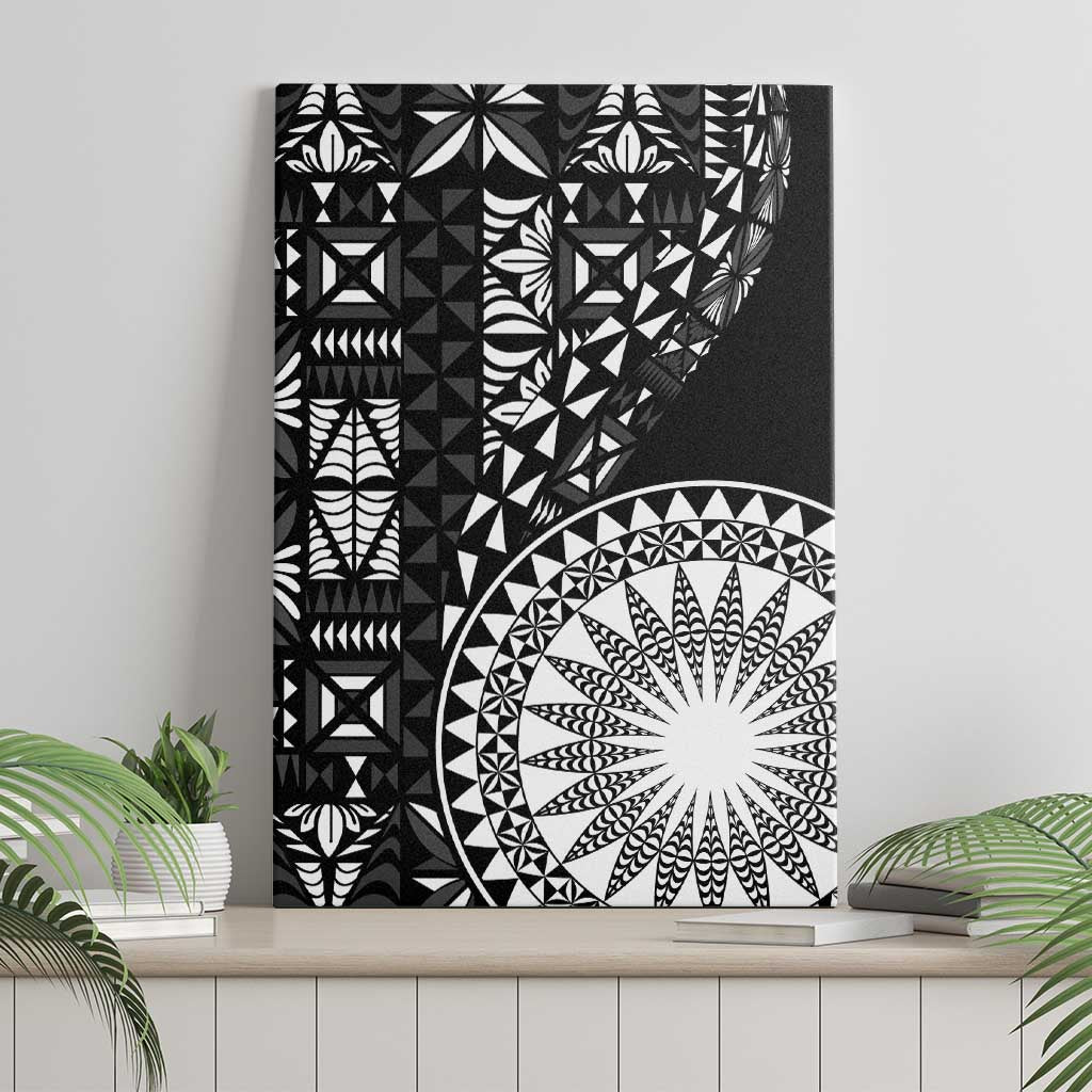 Black Tongan Ngatu Fonulei Pattern Canvas Wall Art LT9 - Polynesian Pride