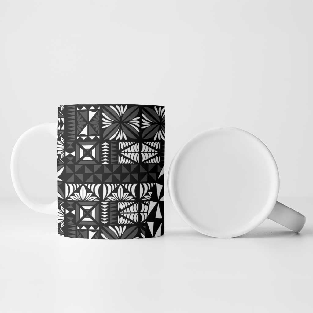 Black Tongan Ngatu Fonulei Pattern Ceramic Mug - Polynesian Pride