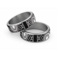 Black Tongan Ngatu Fonulei Pattern Classic Ring LT9 Sliver Black - Polynesian Pride
