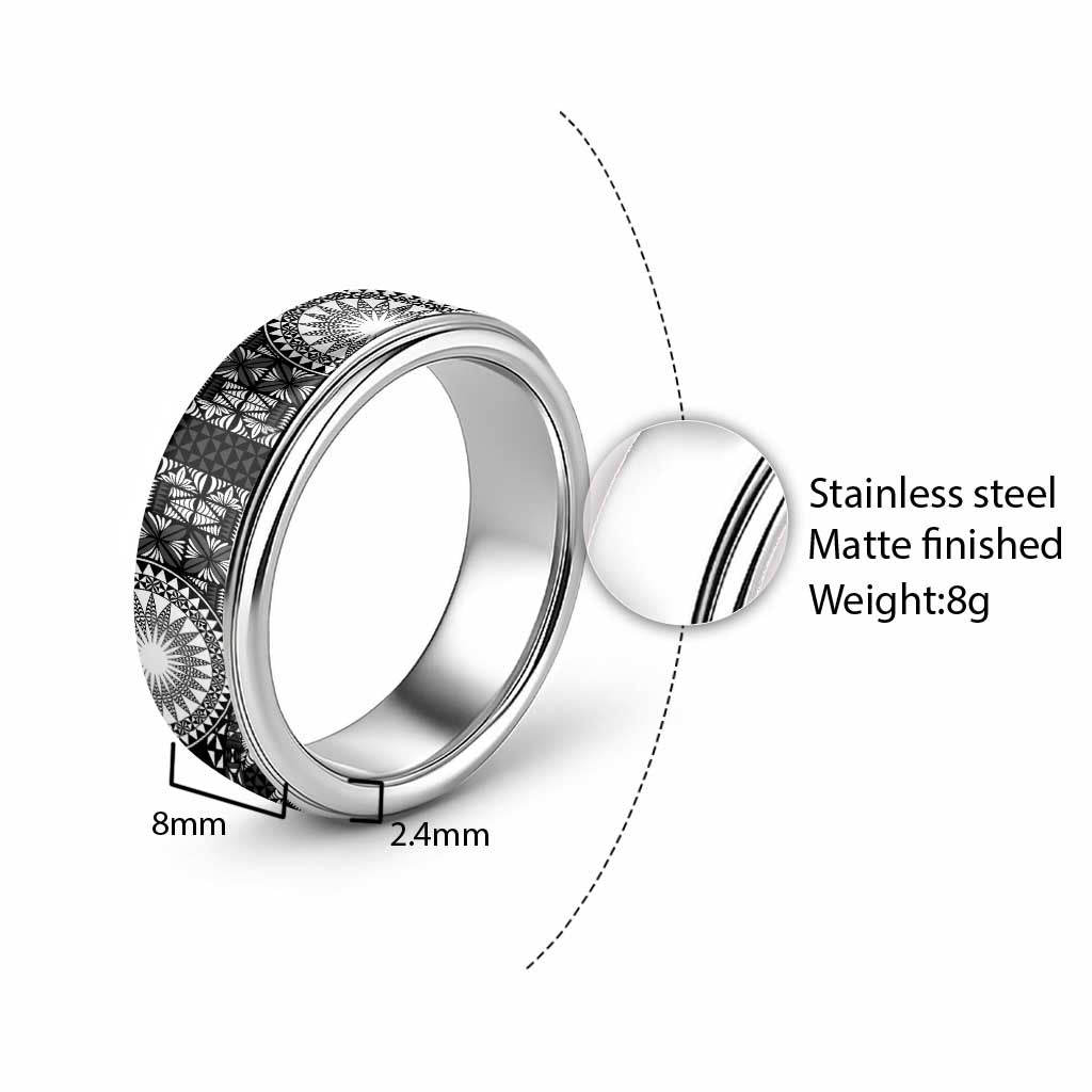 Black Tongan Ngatu Fonulei Pattern Classic Ring LT9 - Polynesian Pride