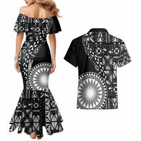 Black Tongan Ngatu Fonulei Pattern Couples Matching Mermaid Dress and Hawaiian Shirt LT9 - Polynesian Pride