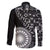 Black Tongan Ngatu Fonulei Pattern Family Matching Off The Shoulder Long Sleeve Dress and Hawaiian Shirt