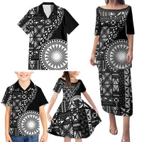 Black Tongan Ngatu Fonulei Pattern Family Matching Puletasi and Hawaiian Shirt