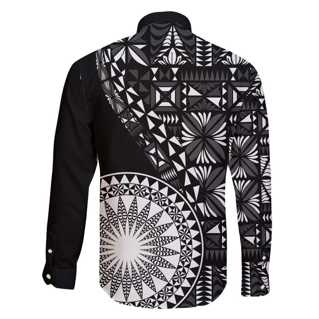 Black Tongan Ngatu Fonulei Pattern Family Matching Puletasi and Hawaiian Shirt