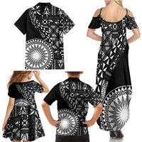 Black Tongan Ngatu Fonulei Pattern Family Matching Summer Maxi Dress and Hawaiian Shirt