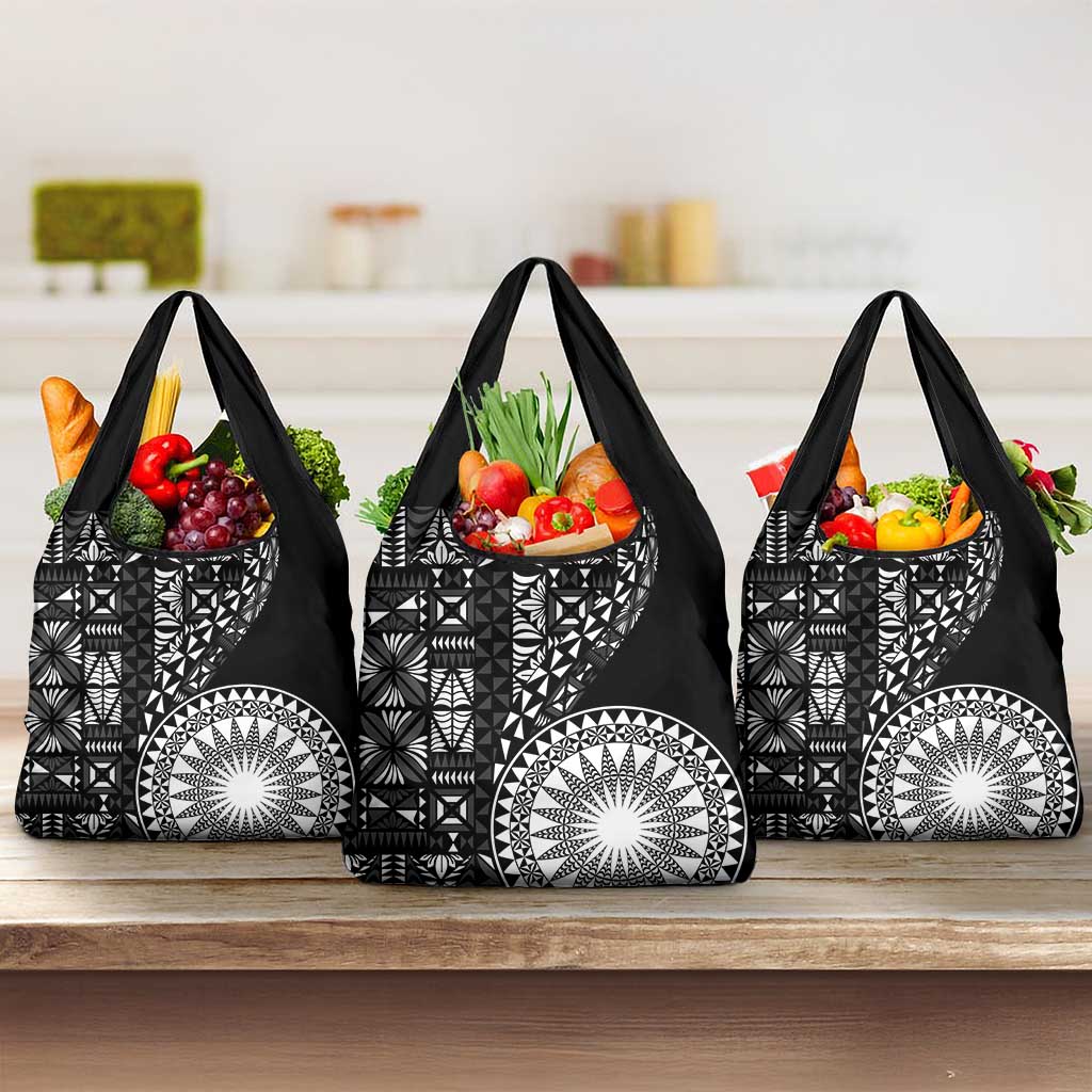 Black Tongan Ngatu Fonulei Pattern Grocery Bag LT9 3-pack One Size Black - Polynesian Pride