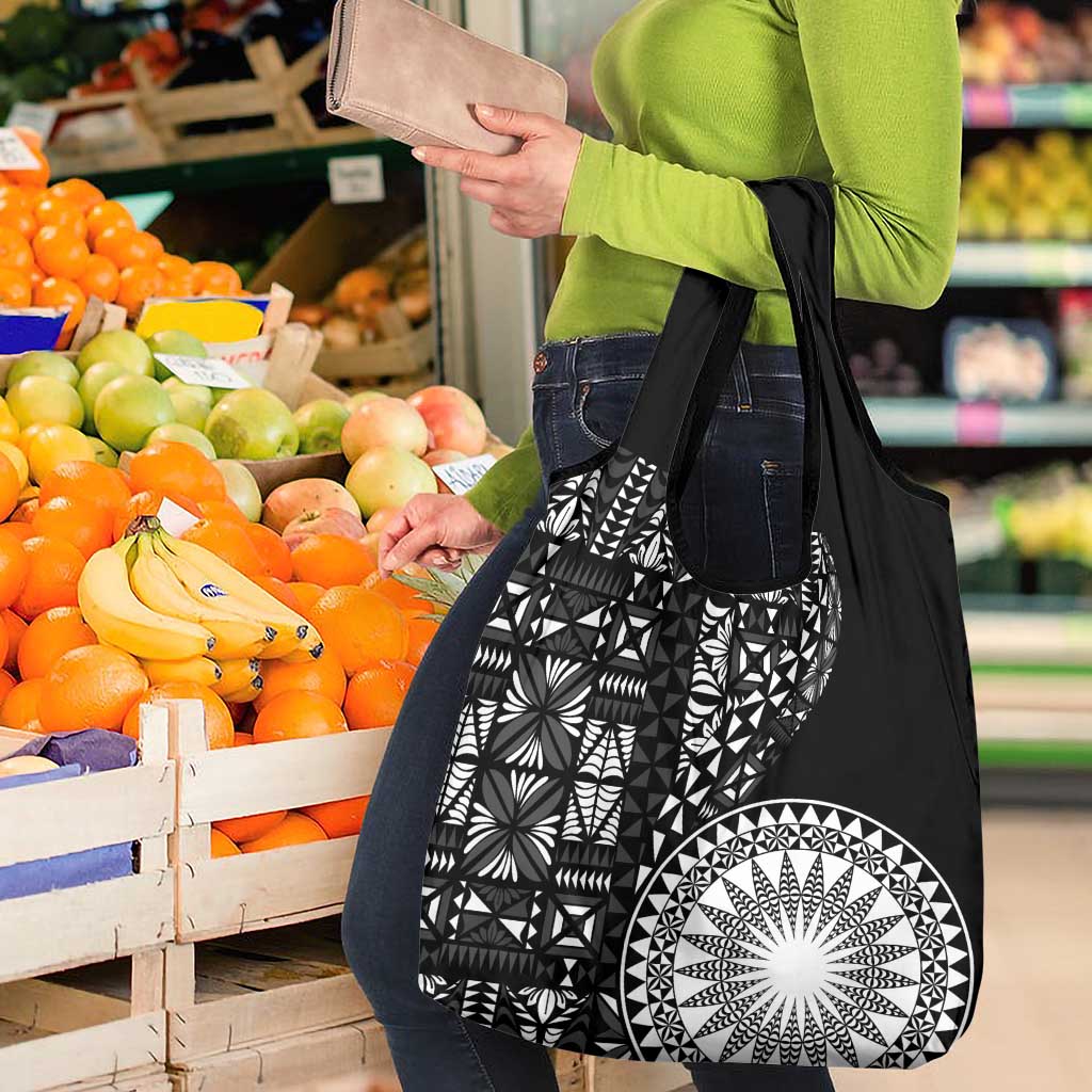 Black Tongan Ngatu Fonulei Pattern Grocery Bag LT9 - Polynesian Pride