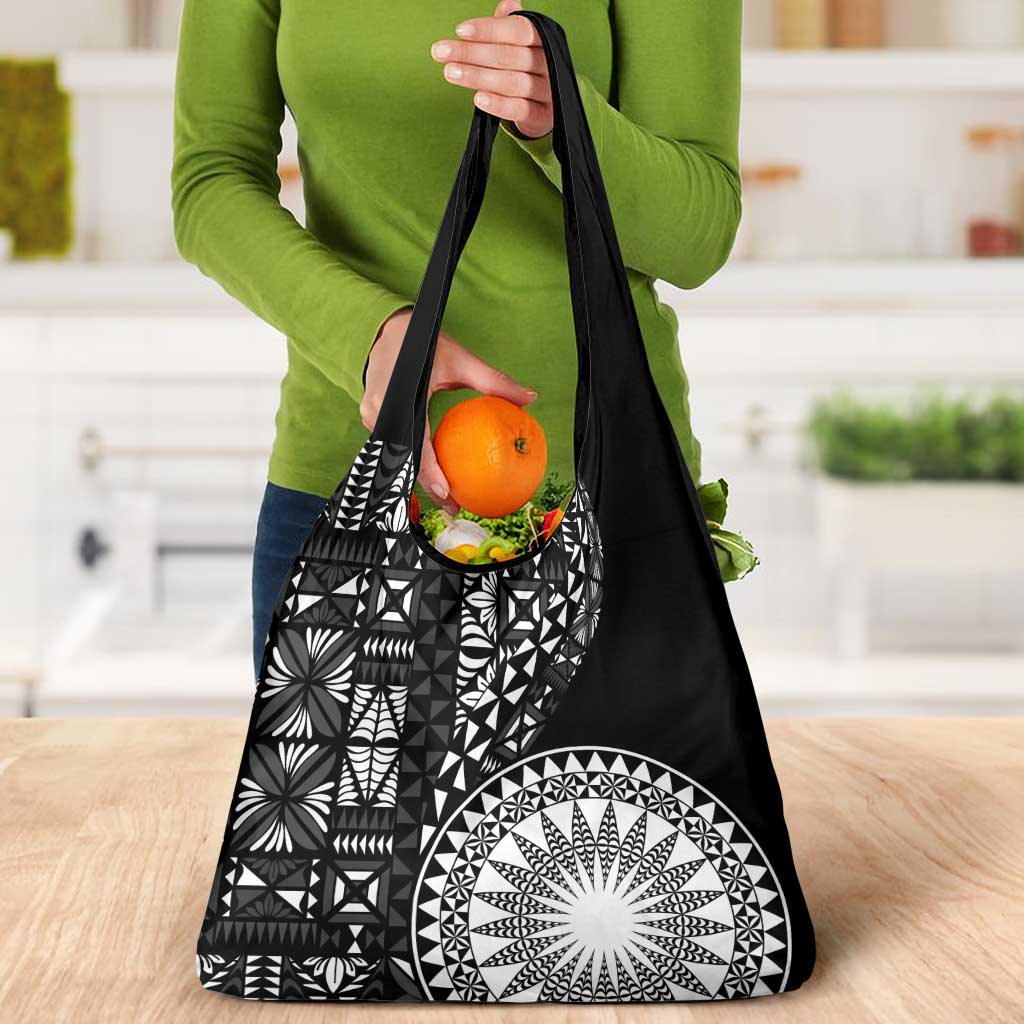 Black Tongan Ngatu Fonulei Pattern Grocery Bag LT9 - Polynesian Pride